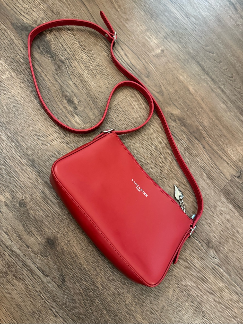 Lancaster Paris Constance Smooth Red Leather Crossbody Bag